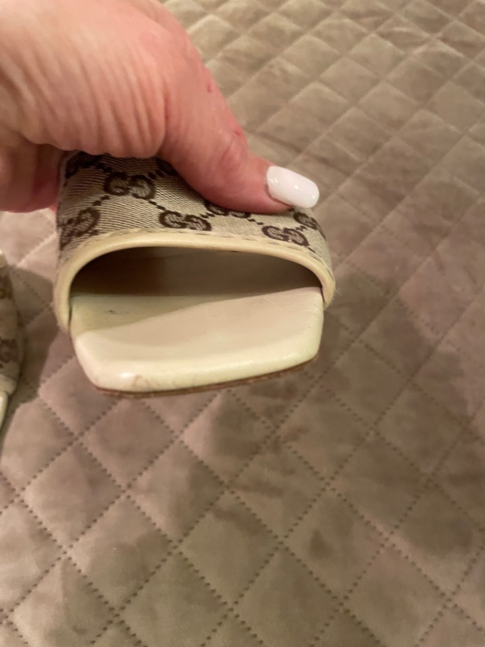 Gucci Beige Brown GG Canvas Slide Mules - Picture 3 of 5